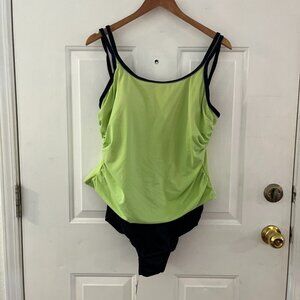 Miraclesuit Plus-Size Double Strap Slimming Middle One-Piece Swimsuit Sz 16W